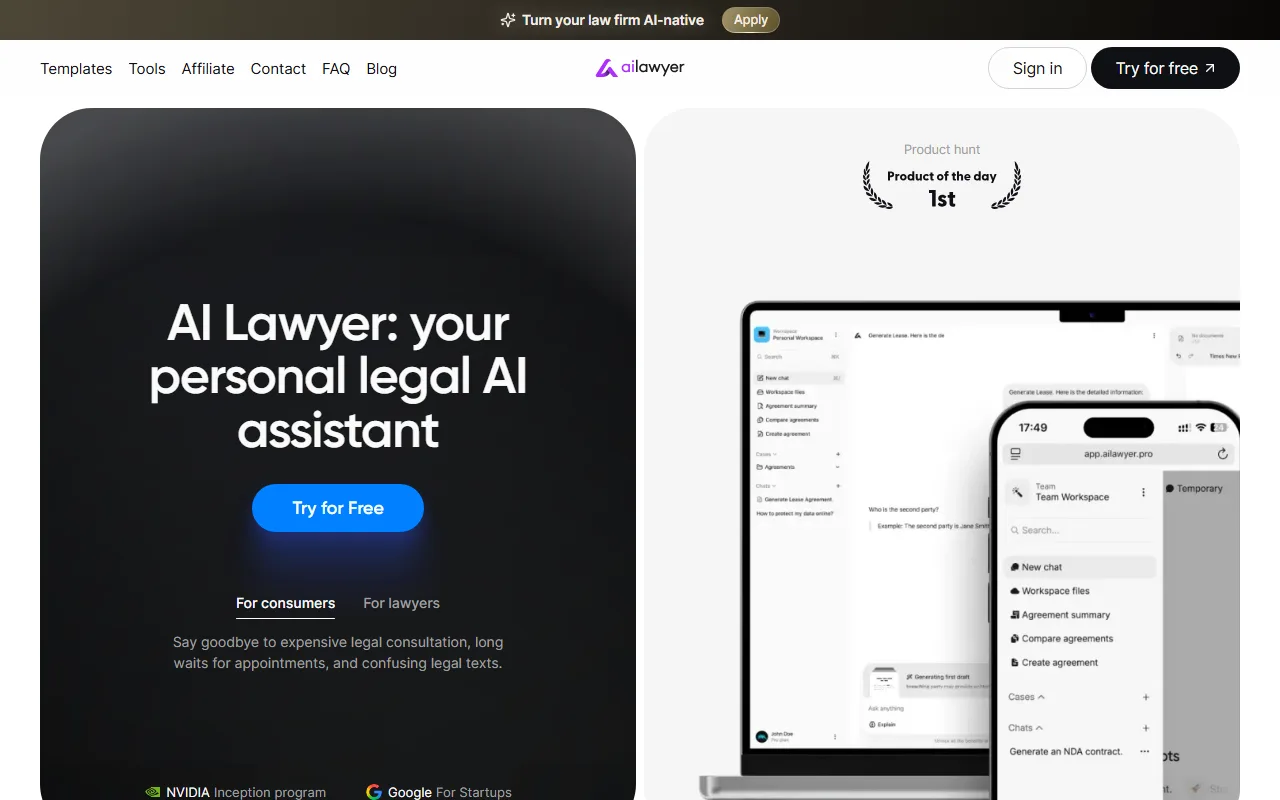 Screenshot of AI Lawyer