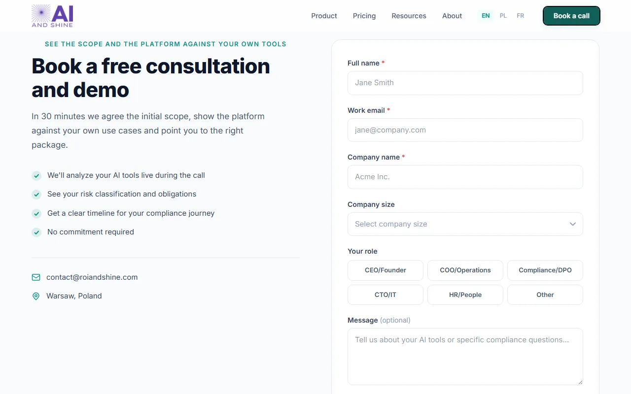 Screenshot of the AI and Shine website