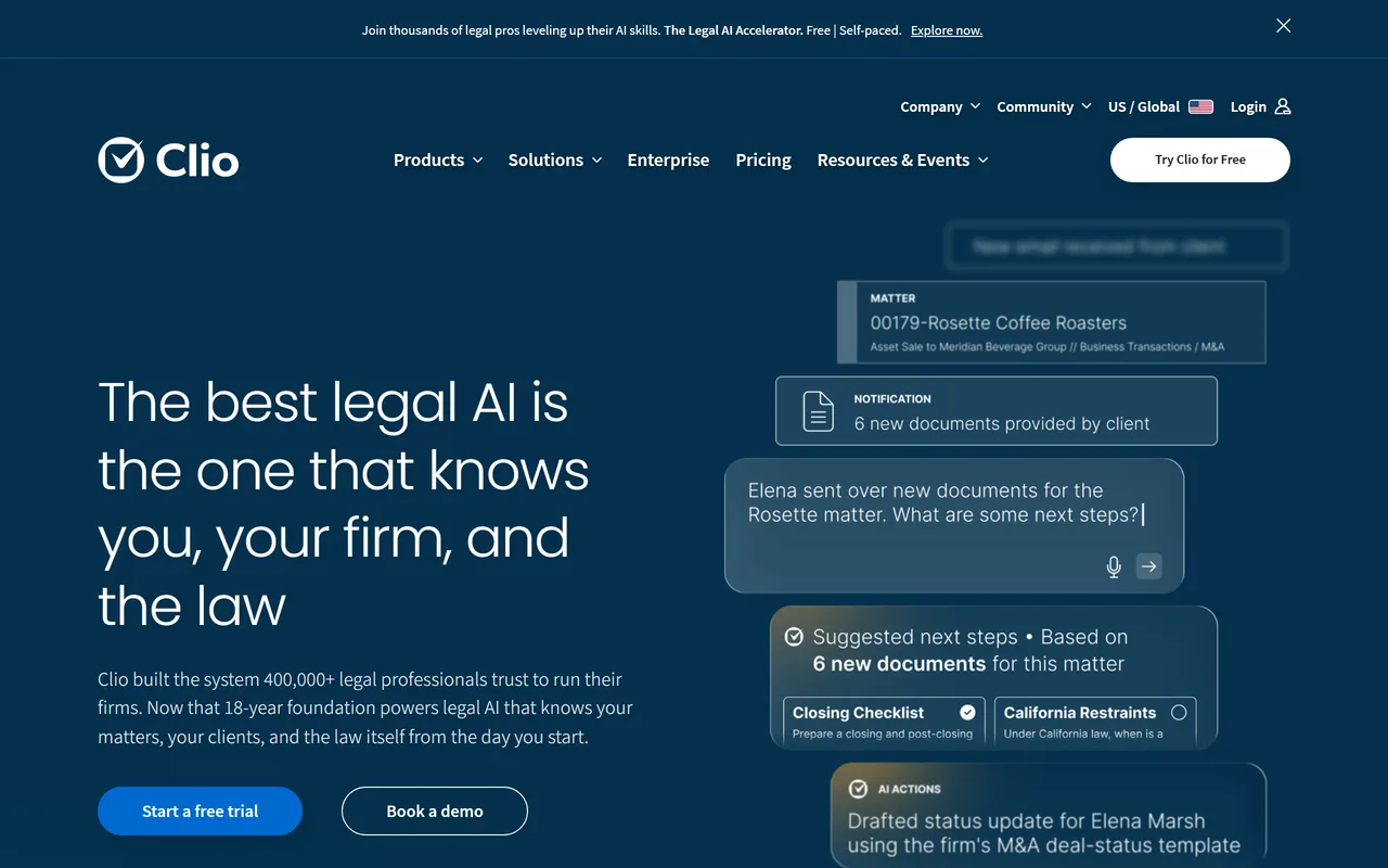 Screenshot of Clio (Manage AI)