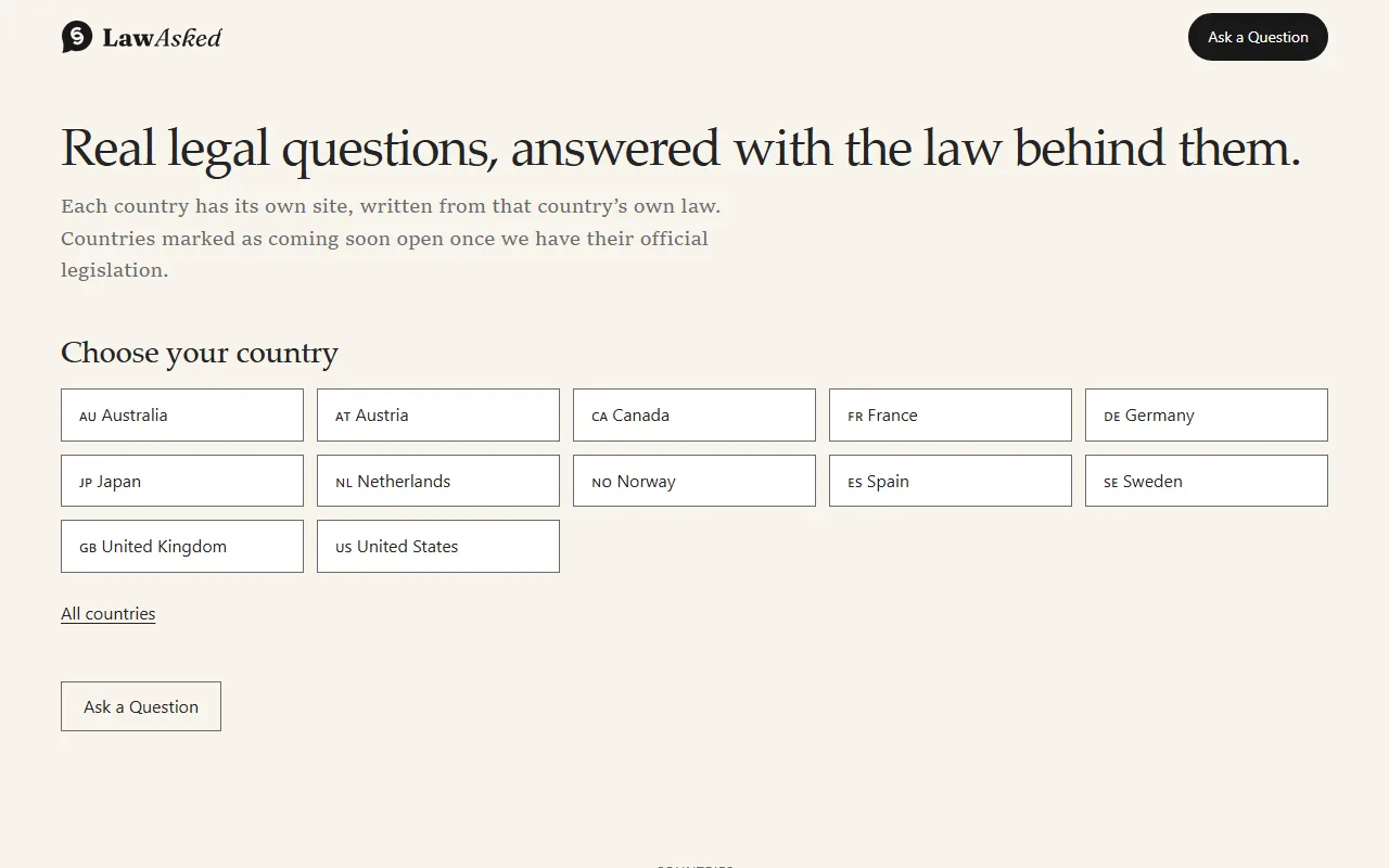 Screenshot of the LawAsked website