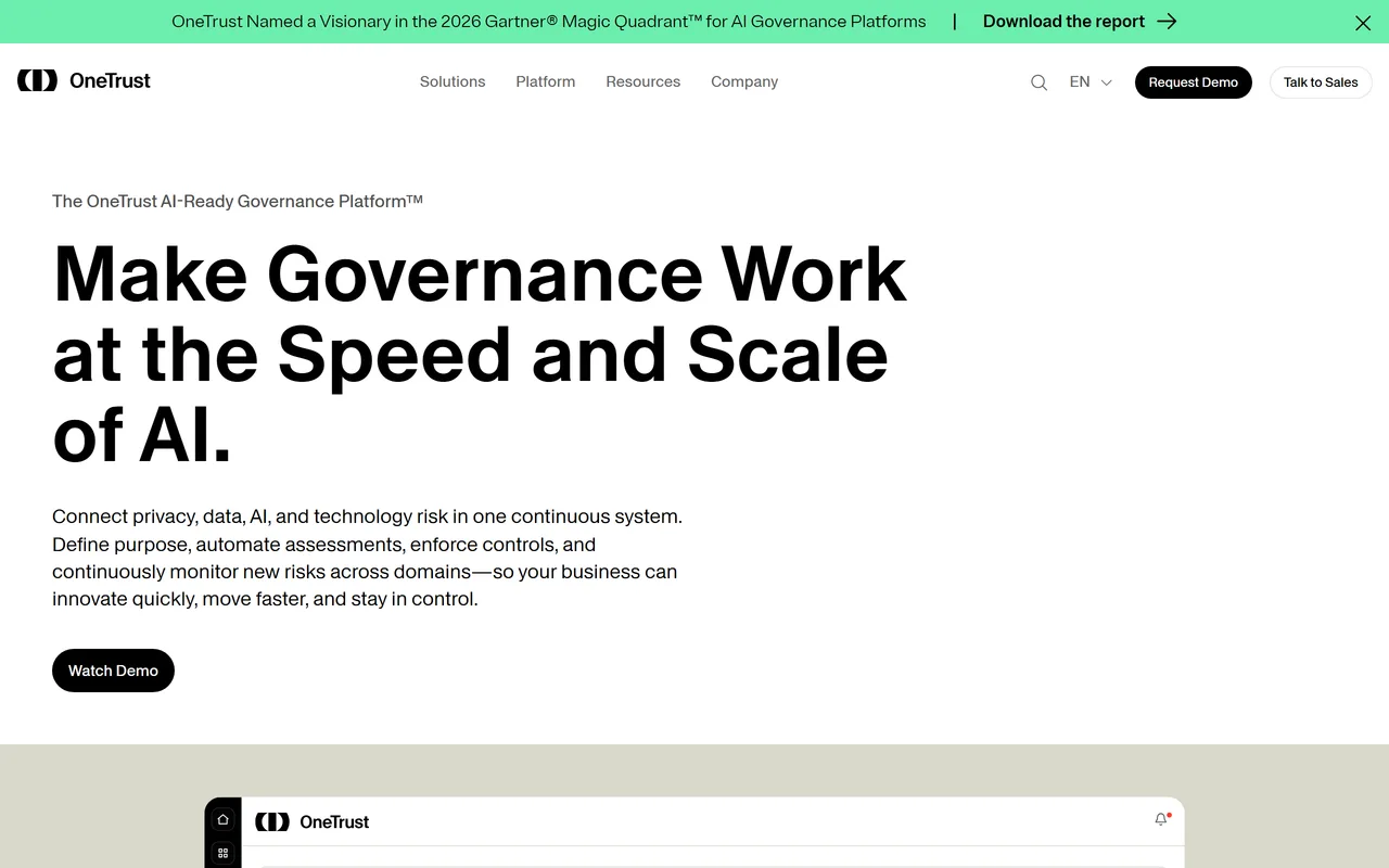 Screenshot of OneTrust AI Governance