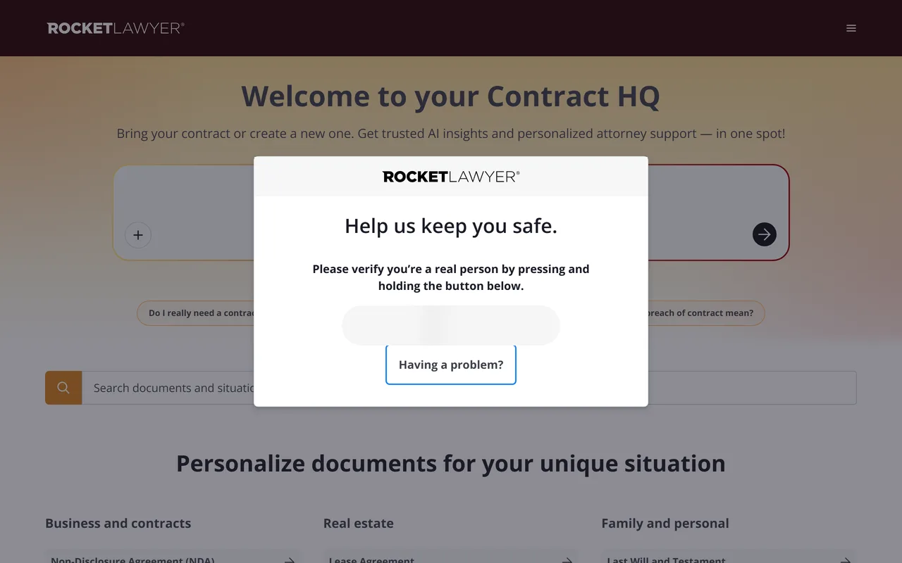 Screenshot of Rocket Lawyer