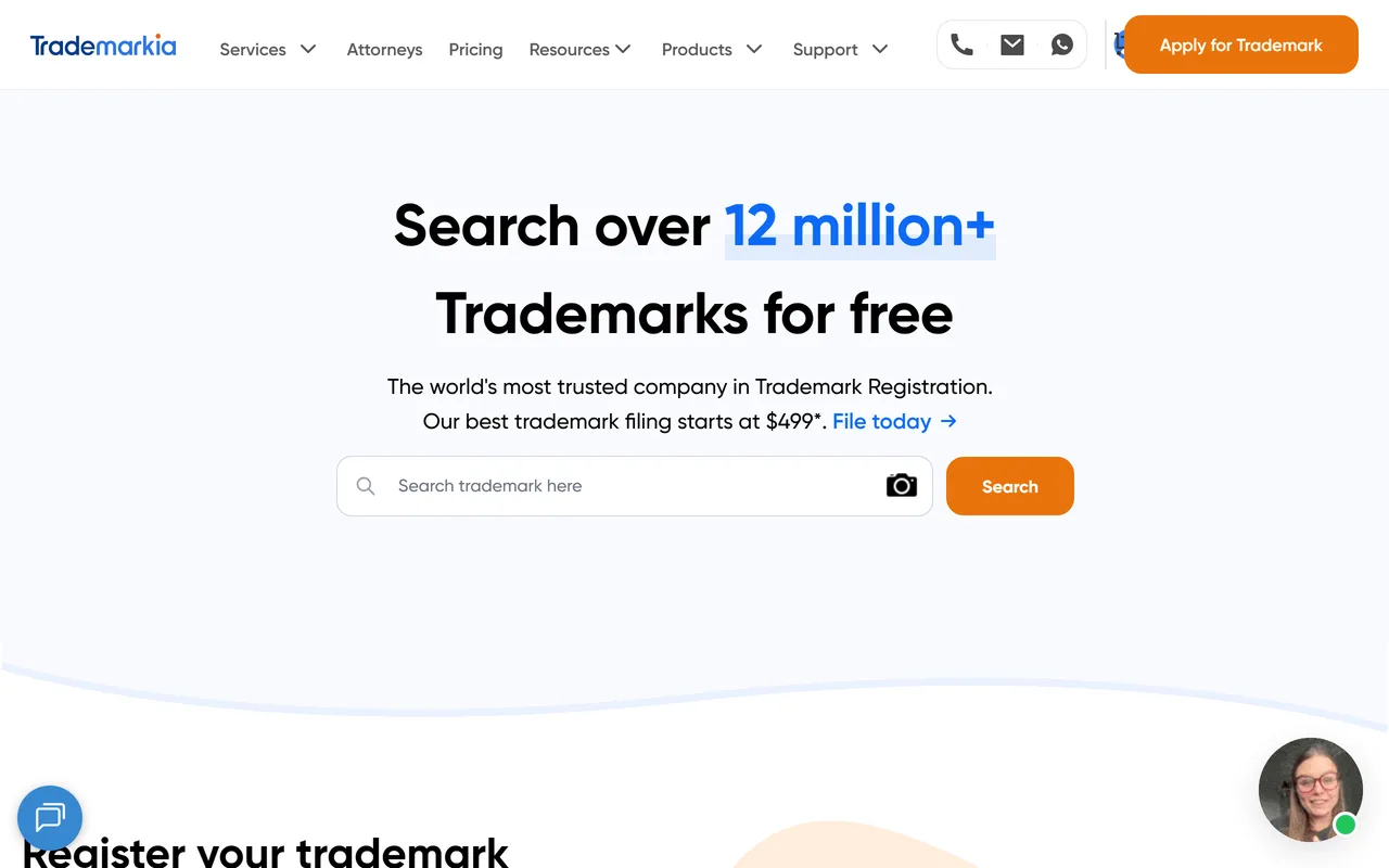 Screenshot of Trademarkia
