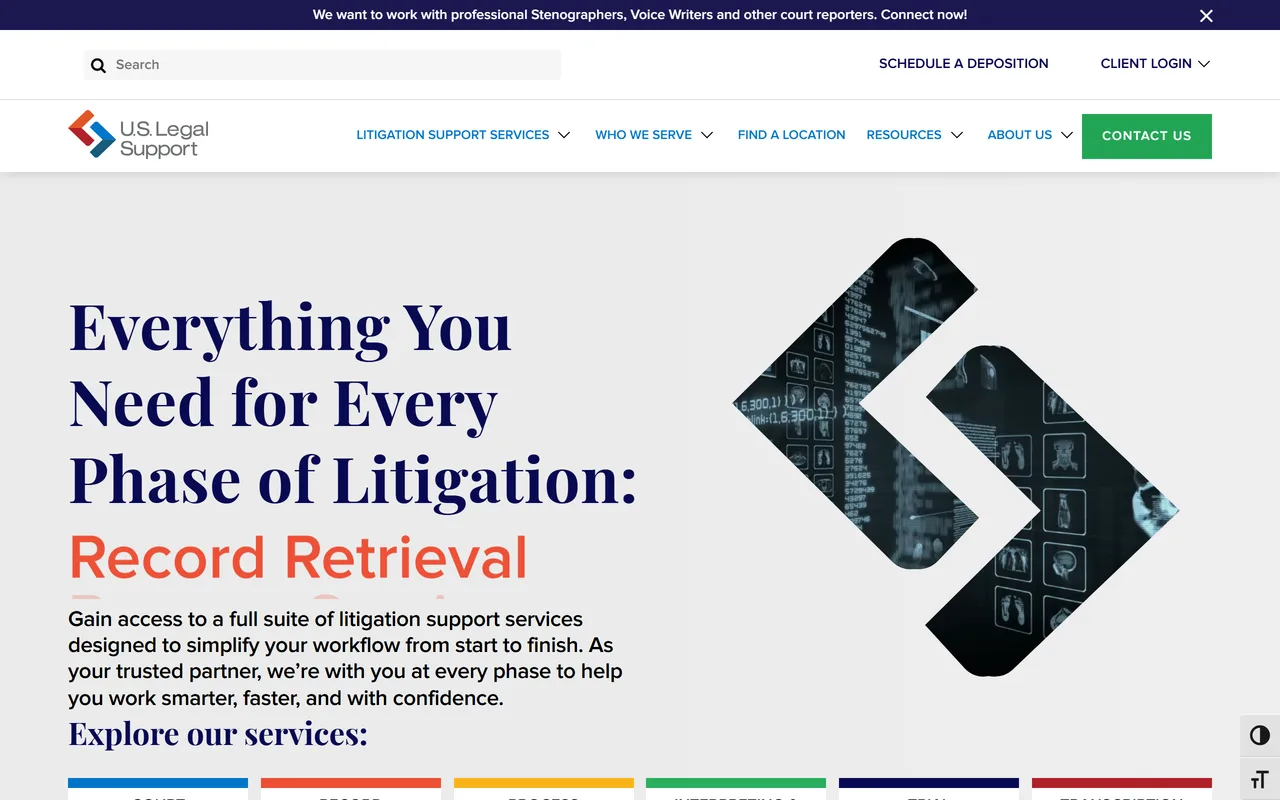 Screenshot of U.S. Legal Support