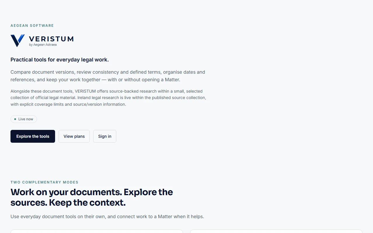 Screenshot of the VERISTUM website